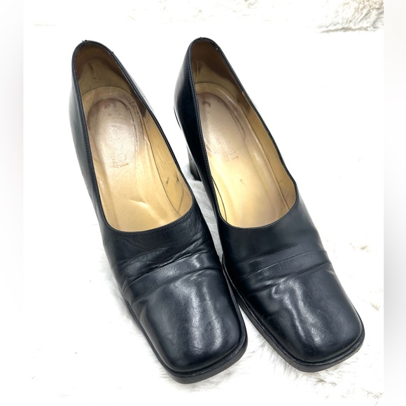 Vintage Gucci Leather Pumps Square Toe Block‎ Chunky Heels 6.5B - Picture 1 of 13